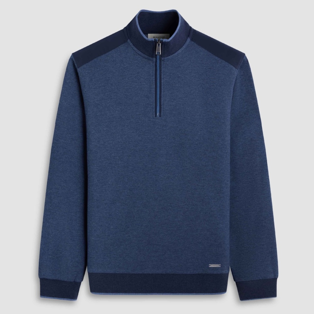 Bugatchi Diagonal Stripe Melange Quarter Zip in Blue size Large